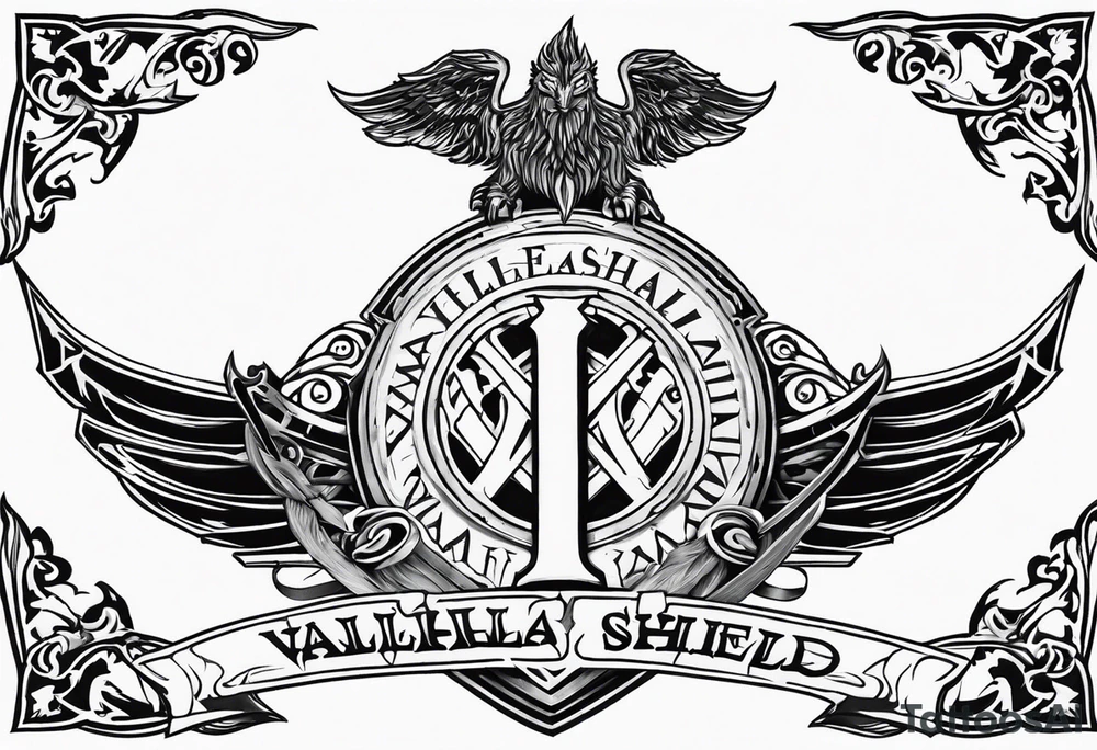 Valhalla shield fire sword tattoo idea
