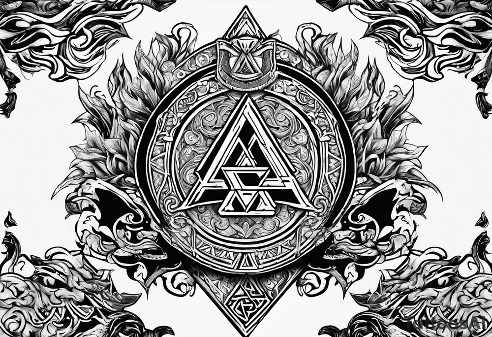 Valhalla shield valknut sword axe flames cloud tattoo idea Valhalla shield valknut sword axe flames cloud tattoo idea