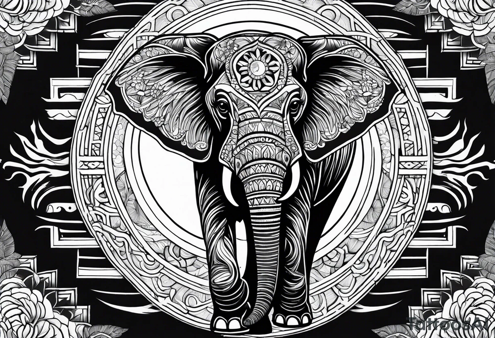 a elephant and a sun tattoo idea
