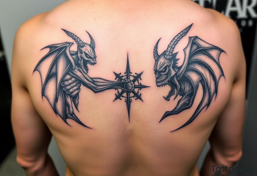 The battle between good and evil tattoo idea