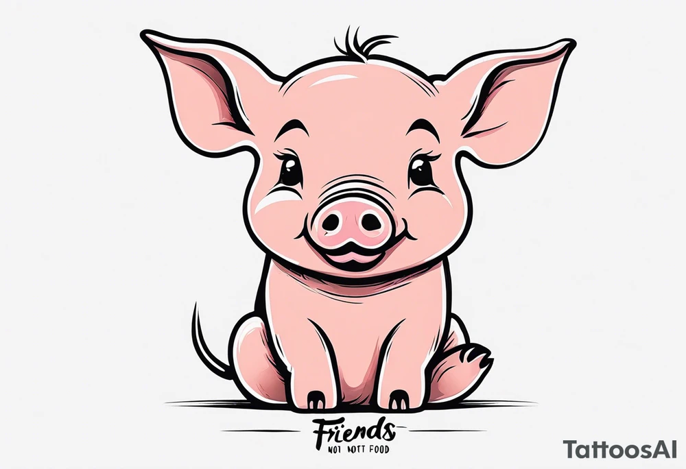 cute piglet.
with text: "friends not food" tattoo idea