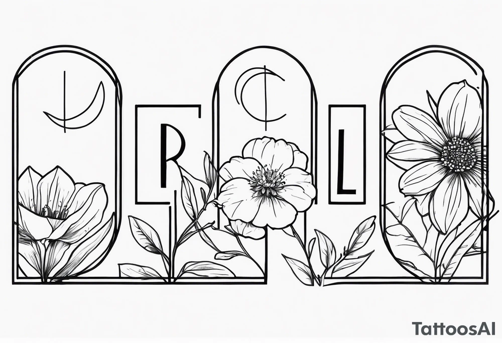 sister tattoo with october and september birth flowers with the word sorella a straight line tattoo idea