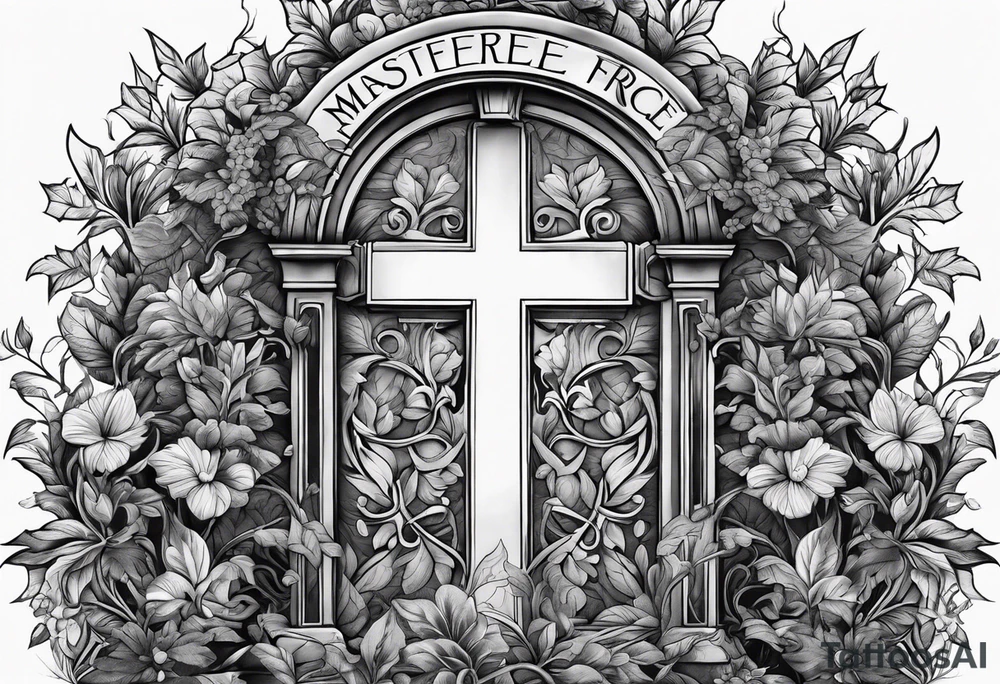 Grave with leafy vines wrapped around it tattoo idea