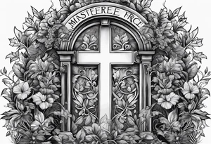 Grave with leafy vines wrapped around it tattoo idea