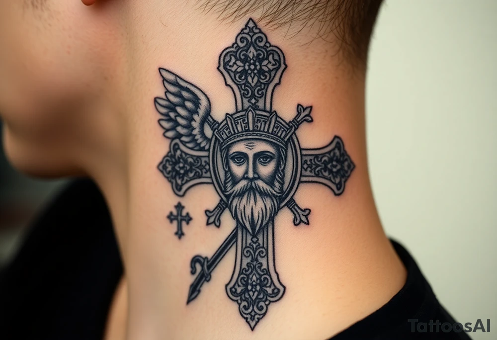 Archangel Michael in armour
A large Orthodox cross with ornate detailing
Christ Pantocrator face (very traditional Orthodox icon style)
Saints like St. Nicholas or St. Andrew tattoo idea