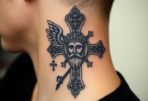 Archangel Michael in armour
A large Orthodox cross with ornate detailing
Christ Pantocrator face (very traditional Orthodox icon style)
Saints like St. Nicholas or St. Andrew tattoo idea