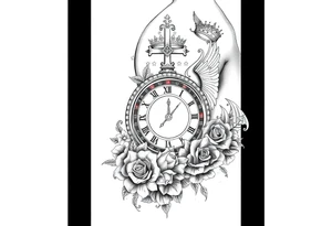 Roulette casino and princess and cross, baby angels, roses and clock and stars and fish, crown tattoo idea