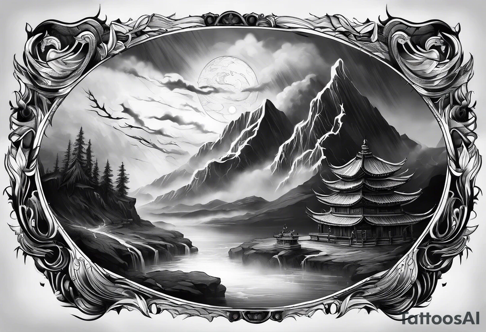 Valhalla mist fog lightning tattoo idea