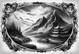 Valhalla mist fog lightning tattoo idea