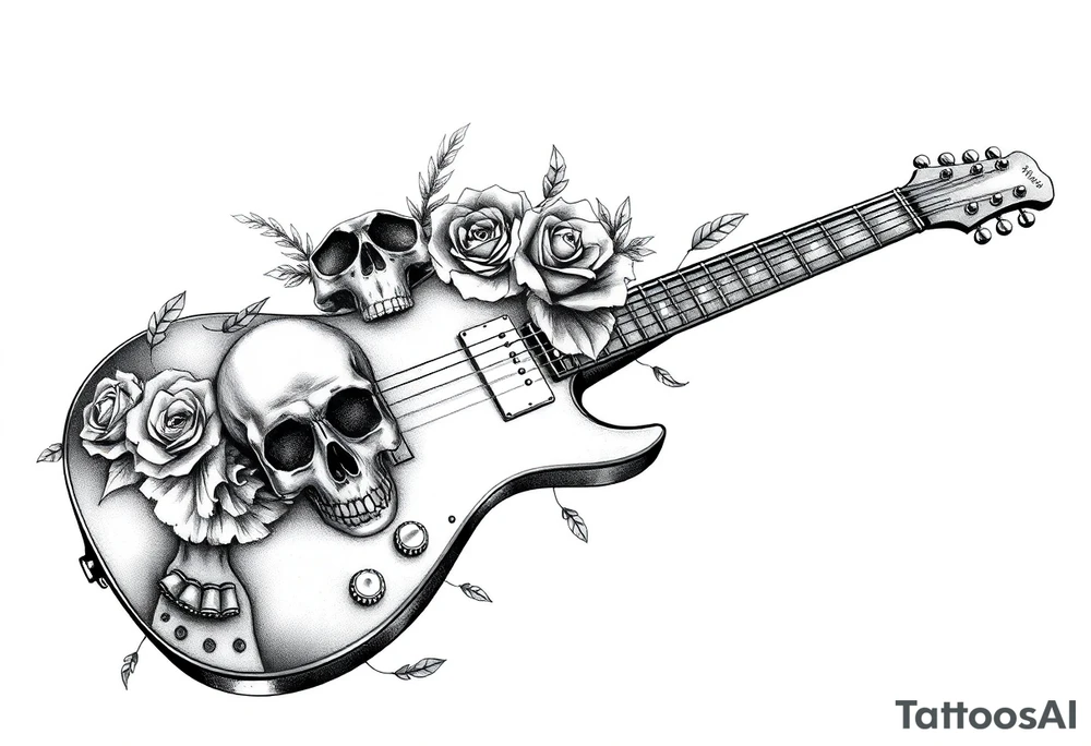 Electric guitar with skulls and roses on it tattoo idea