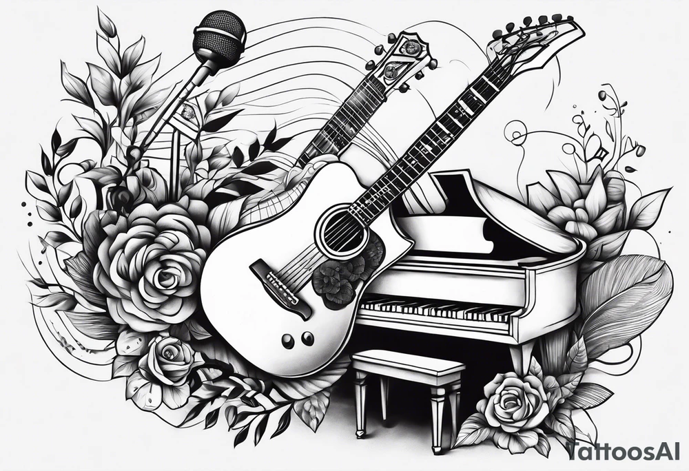 music guitar piano microphone tattoo idea