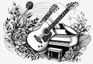 music guitar piano microphone tattoo idea