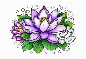 bouquet of violet, water lily, and holly tattoo idea