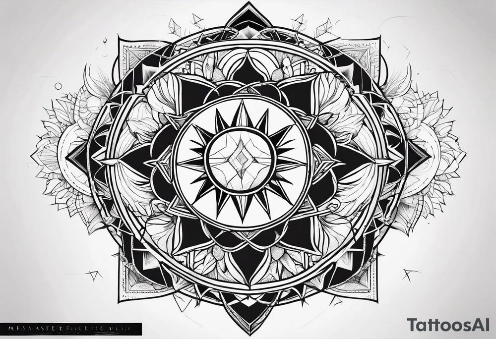 sun and moon line sacred geometry tattoo idea