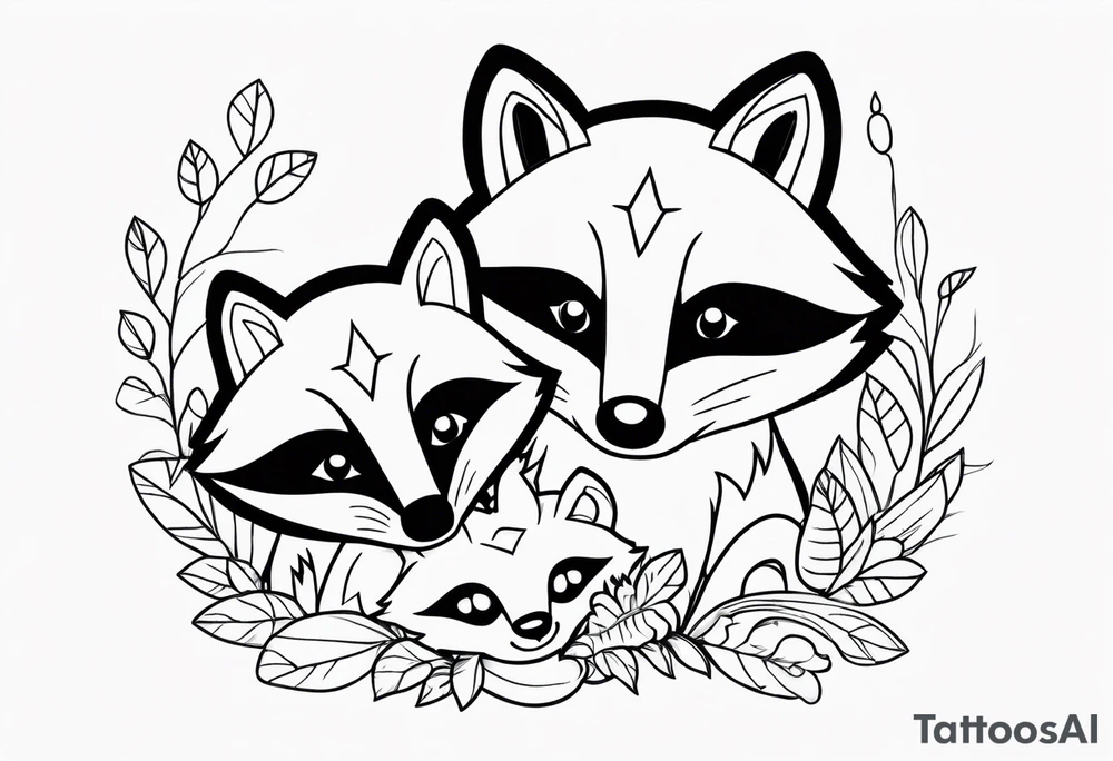 Raccoon and fox stuffed animals playing together tattoo idea