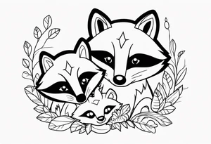 Raccoon and fox stuffed animals playing together tattoo idea