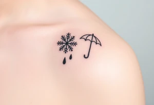 A snowflake melting and turning into rain drops and the rain drops being stopped by an umbrella tattoo idea