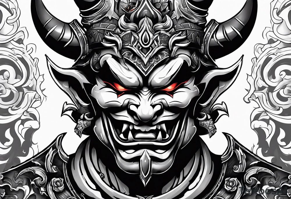 Protection against evil Oni mask tattoo idea