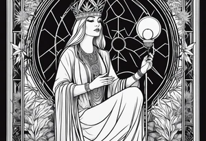 High priestess tarot card cannabis simple 
line work tattoo idea