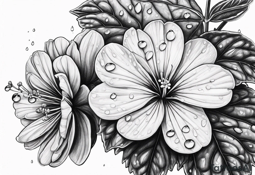 red geraniums with rain drops tattoo idea