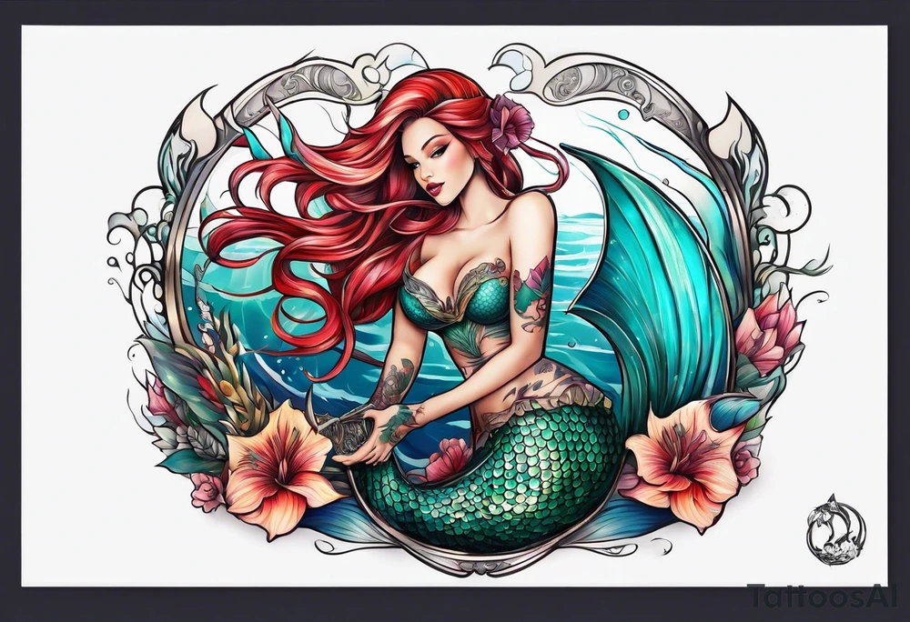 Mermaid with knife tattoo idea