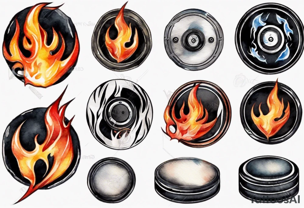 hockey puck with flames moving tattoo idea