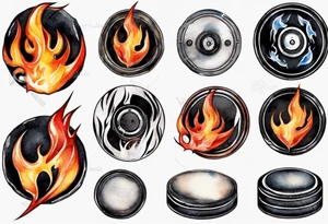 hockey puck with flames moving tattoo idea