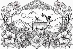 I want a tattoo with a flicker bird, otter, owl, snow goose, cougar, and deer. And then I want the flowers to be pansies, carnations, orchids, roses, water lillies and foxglove/Lily of the valley. tattoo idea