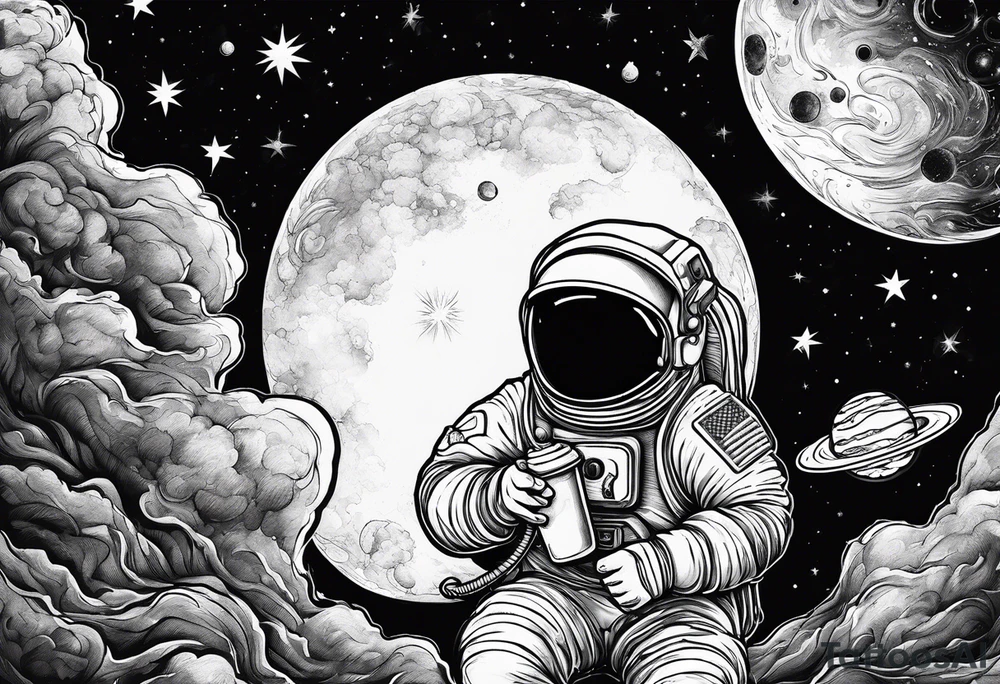 a picture of an astronaut eating an ice cream cone while floating in space tattoo idea