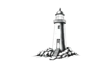 Lighthouse with rays of light with a few windows and an old door tattoo idea