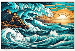 ocean waves with "come what may" written underneath in cursive tattoo idea