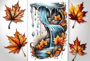 Knee tattoo in fall colors with water flow washes tattoo idea