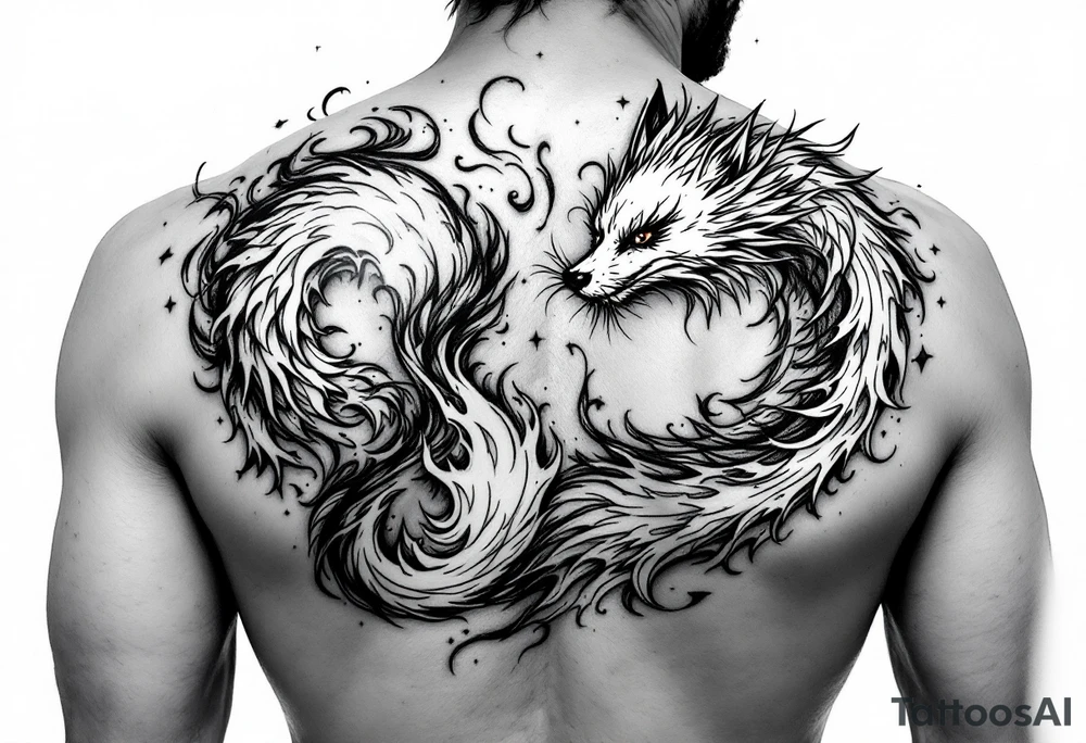 feminine kitsune, the tails flow and end looking like flames. tattoo idea