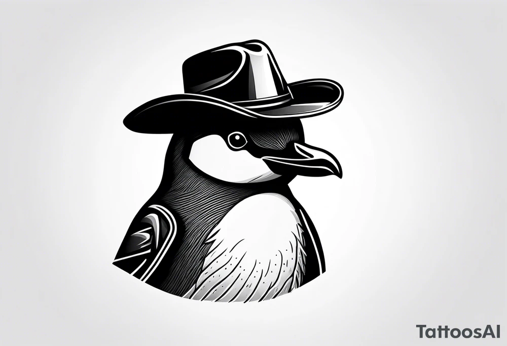 Small penguin wearing a 
Cowboy hat tattoo idea