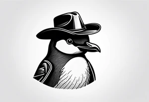 Small penguin wearing a 
Cowboy hat tattoo idea