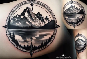 compass  with grand Tetons in the middle tattoo idea
