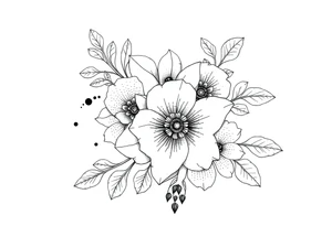 floral composition with japanese vibe, mutiple ornemental patern and leaf tattoo idea