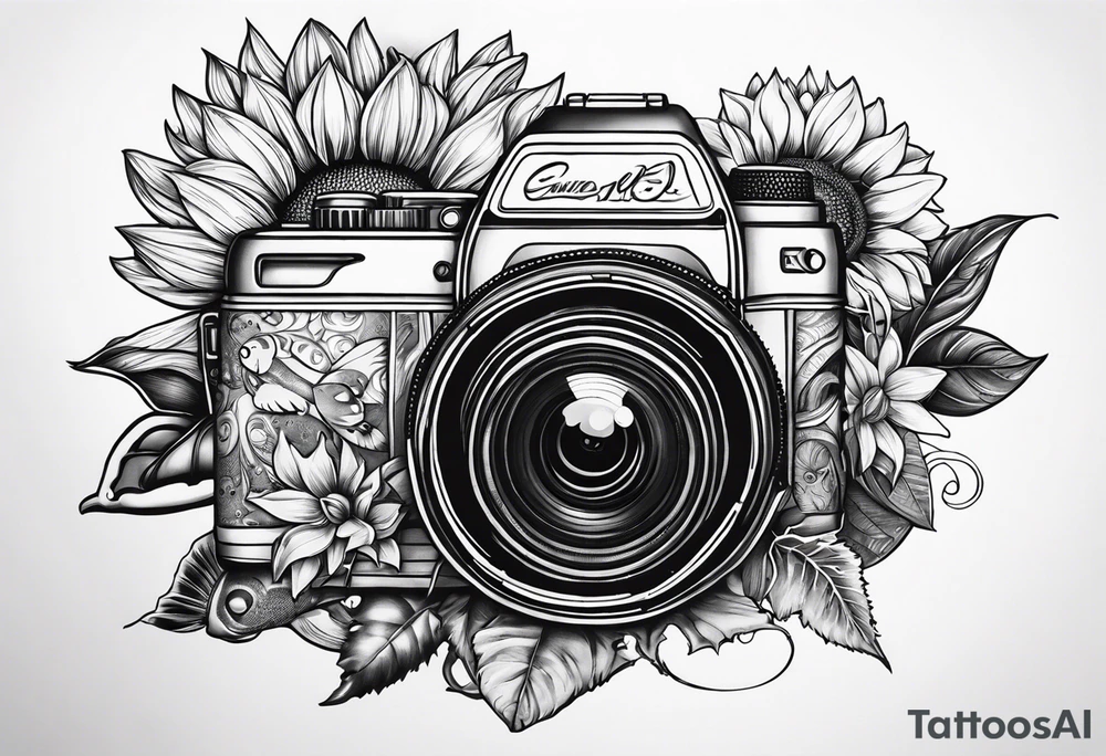 sunflower, camera, fish, tattoo idea