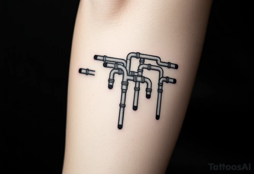 system of 30 thin conected curved plumbing pipes with each pipe ending without a curved pipe tattoo idea