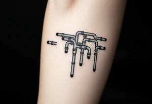 system of 30 thin conected curved plumbing pipes with each pipe ending without a curved pipe tattoo idea