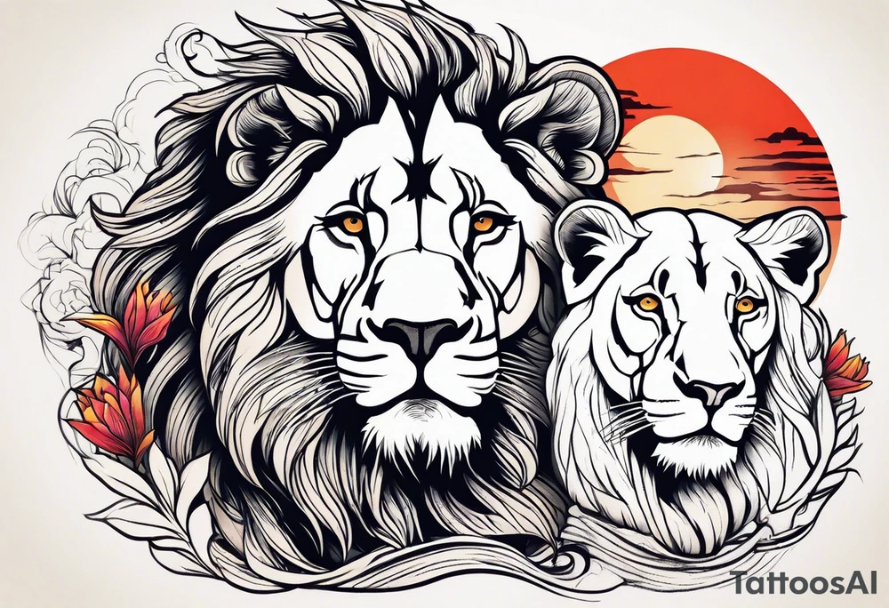 lion and lioness tattoo idea