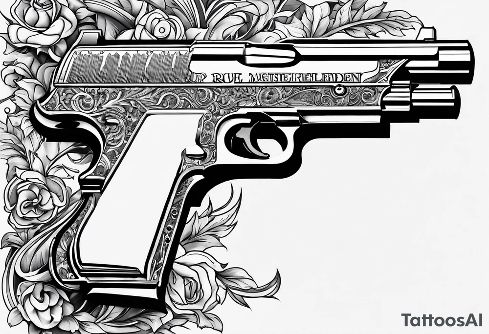 A gun with the word 'Revolverhelden' on the gun tattoo idea