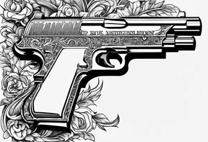 A gun with the word 'Revolverhelden' on the gun tattoo idea