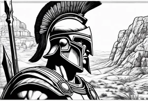 close of of spartan solider looking at distant pillars tattoo idea