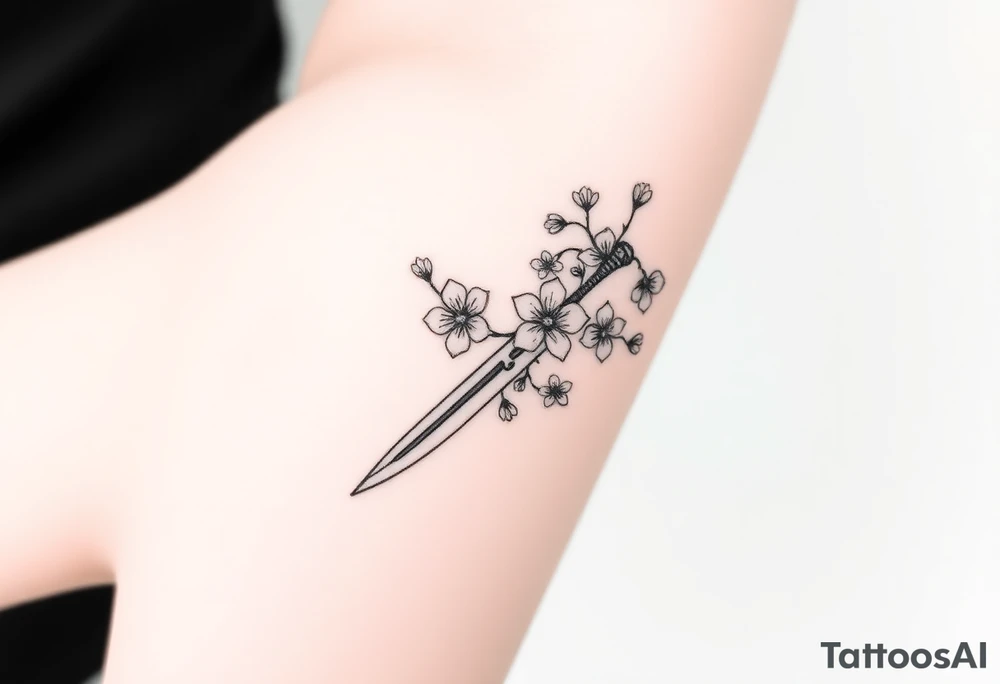 Cherry blossoms dagger tattoo idea