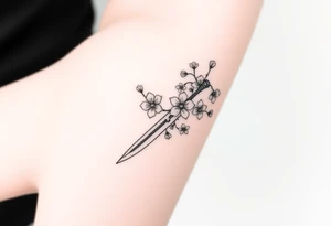 Cherry blossoms dagger tattoo idea