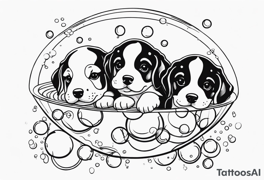 cute puppies floating up in bubbles tattoo idea