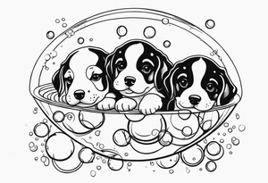 cute puppies floating up in bubbles tattoo idea