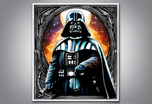 Deathly hallows symbol with Yoda lightsaber, Darth Vader lightsaber, ring of power in the middle tattoo idea