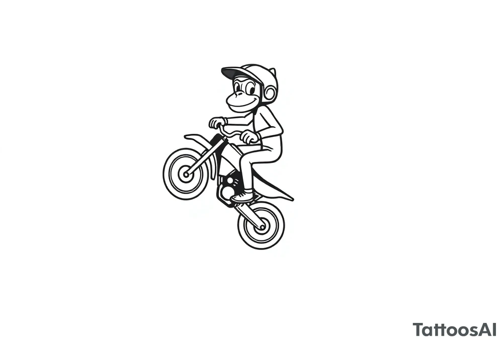 Cartoon monkey with helmet on a dirtbike doing a wheelie tattoo idea